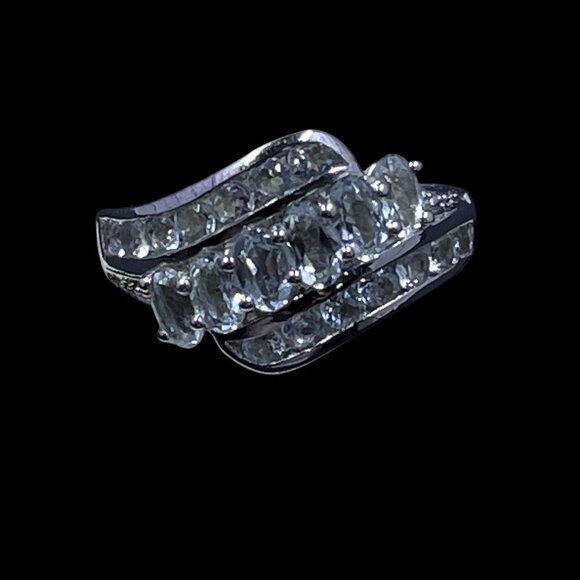 Silver STS CZ Wave Ring Statement Band Coquette Elegant Glam Sparkle Jewelry - Picture 4 of 7